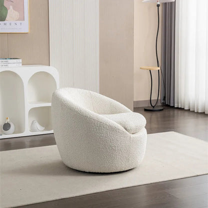 Boucle Swivel Barrel Accent Chair With 360 Degree Rotation