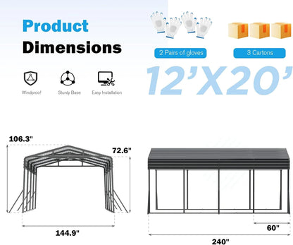 MUCHANT Heavy-Duty Carport, 12' x 20', Galvanized Steel Roof