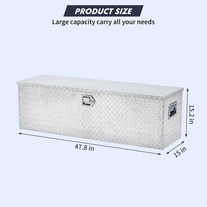 48 Inch Aluminum Diamond Plate Truck Bed Tool Box With Shelf - Silver
