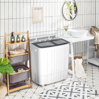 Portable Twin Tub Washing Machine With Spin Dryer, 14.5 lbs, Gray/Blue