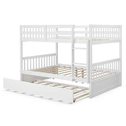 Full Over Full Convertible Bunk Bed Frame With Trundle, Ladder And Guardrails