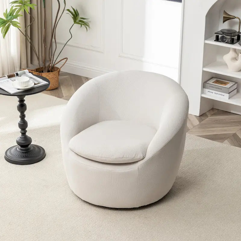 Boucle Swivel Barrel Accent Chair With 360 Degree Rotation