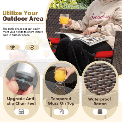 4-Piece Outdoor Patio Furniture Set With Rattan Wicker Chairs, Loveseat And Glass-Top Table