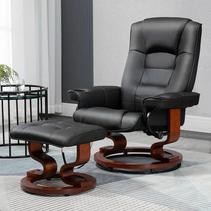AVAWING Faux Leather Swivel Massage Recliner Chair With Ottoman - Black