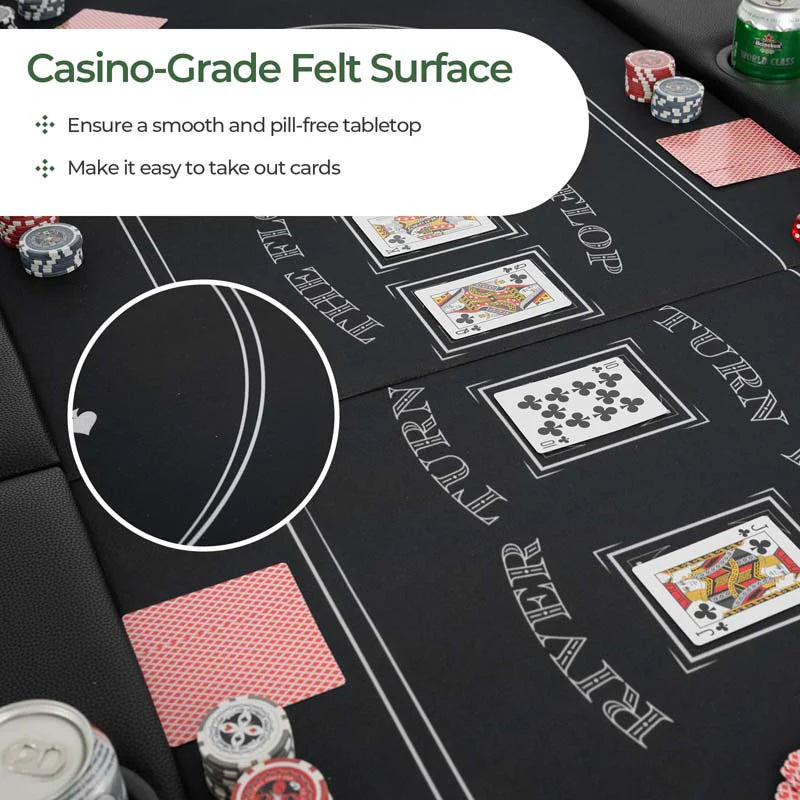 8-Player Foldable Poker Table, 72in With Cup Holders - Blue/Black/Green