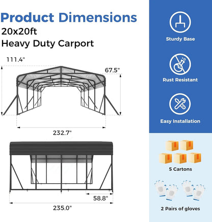 MUCHANT Heavy-Duty Carport, 12' x 20', Galvanized Steel Roof