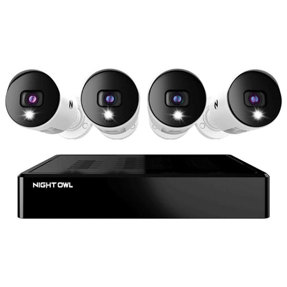 Night Owl 4 Channel 4K Bluetooth DVR With 1TB Hard Drive And 4 Wired 4K Spotlight Cameras