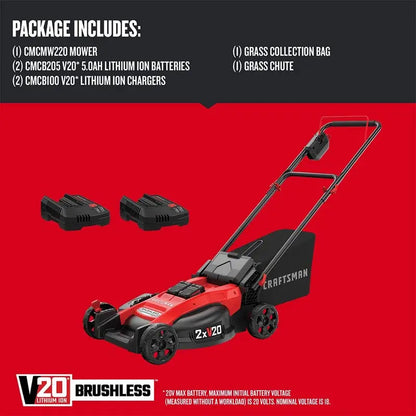 Craftsman V20 Cordless Lawn Mower And Leaf Blower Kit With Grass Bag, Battery And Charger