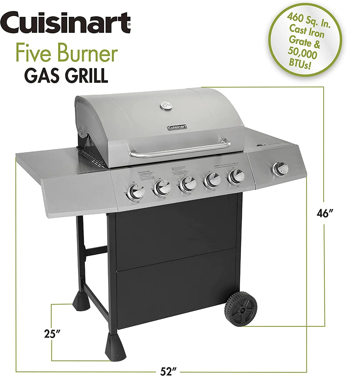 Cuisinart Five Burner Propane Gas Grill With Side Burner - CGG-8500