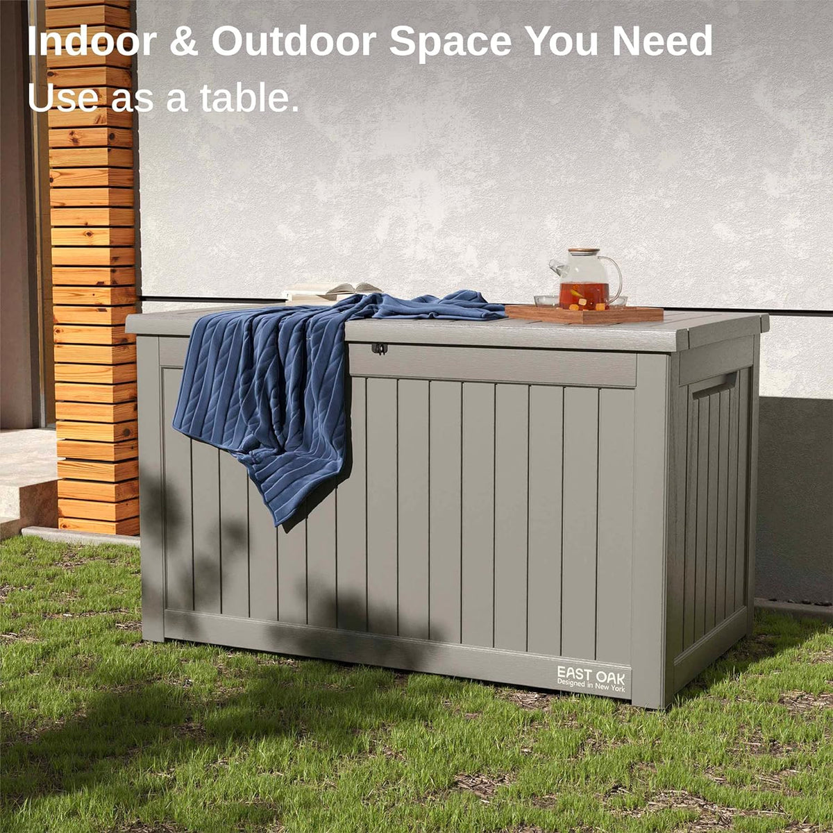 EAST OAK 230 Gallon Resin Deck Box, Grey - DB23005