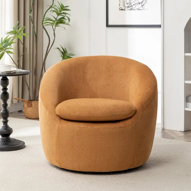 Boucle Swivel Barrel Accent Chair With 360 Degree Rotation