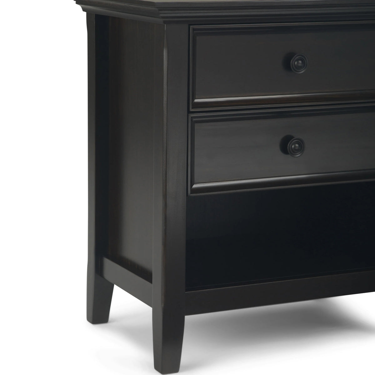 Solid Wood Nightstand With 2 Drawers And Open Shelf, 16 in D x 24 in W x 26 in H