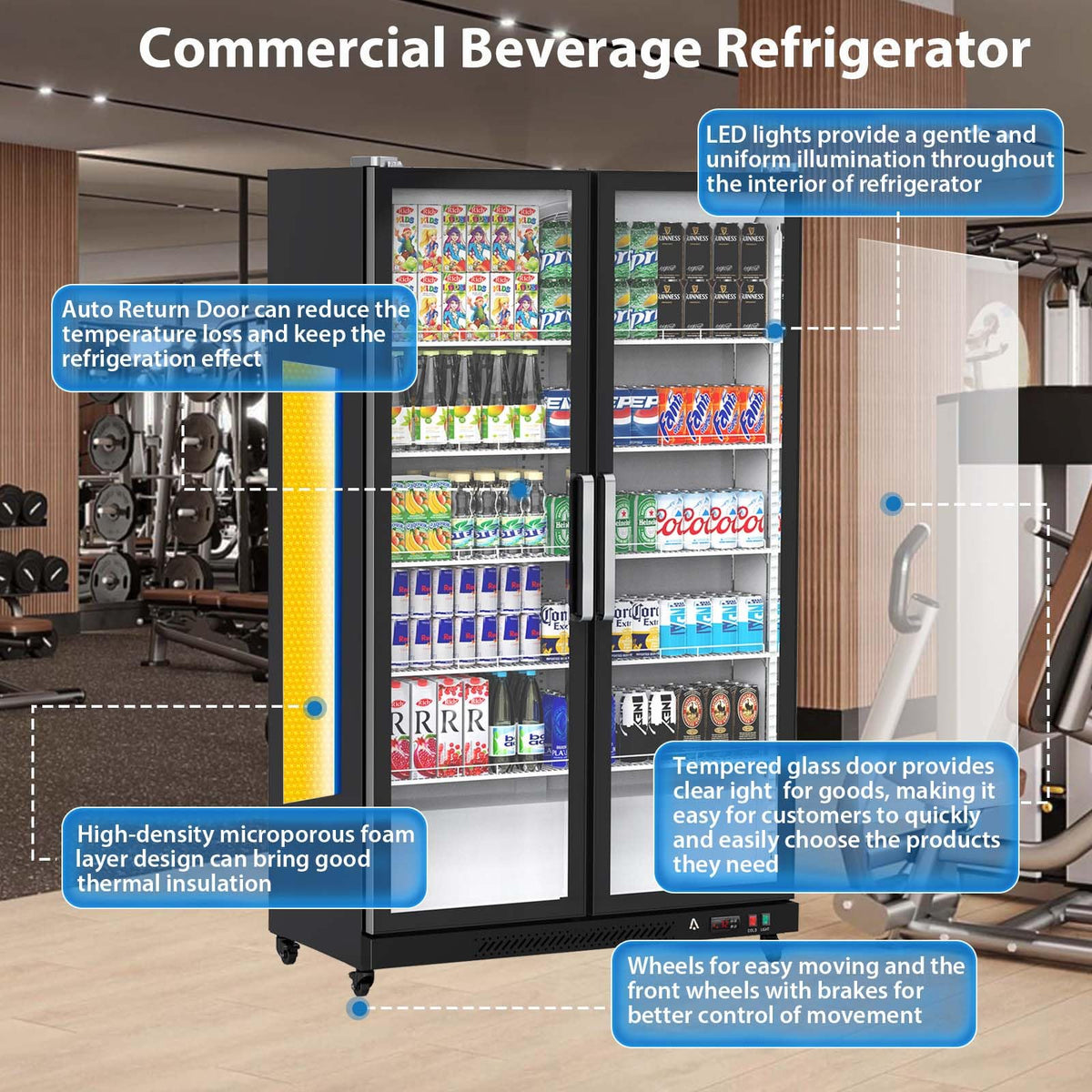 Commercial Glass Door Refrigerator With LED Lighting, 39 Cubic Feet, Double Swing Doors, Black - G2R2rMF5YckUZx1BD5-tawsNc1