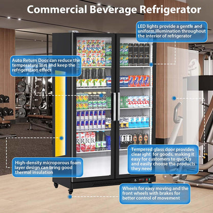 Commercial Glass Door Refrigerator With LED Lighting, 39 Cubic Feet, Double Swing Doors, Black - G2R2rMF5YckUZx1BD5-tawsNc1
