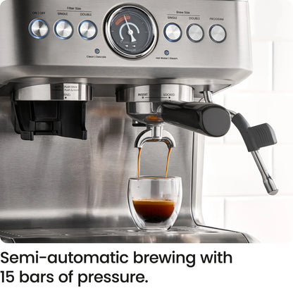 Chefman Crema Supreme Espresso Machine With Conical Burr Grinder And Steam Wand, Stainless Steel - RJ54-G-SS