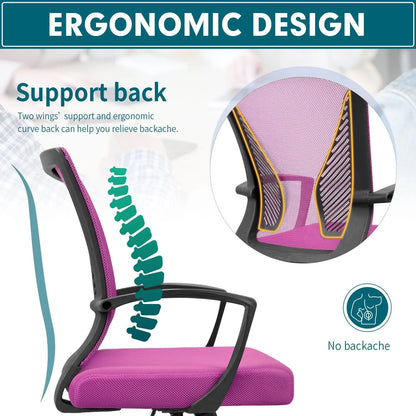 Ergonomic Mesh Mid-Back Office Chair With Adjustable Lumbar Support, 300 lbs Capacity