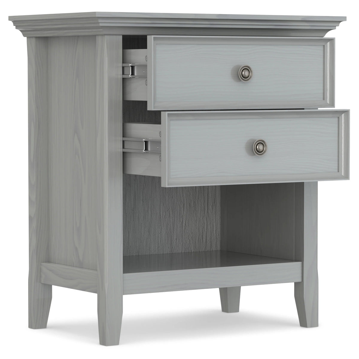 Solid Wood Nightstand With 2 Drawers And Open Shelf, 16 in D x 24 in W x 26 in H