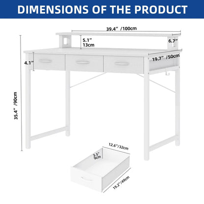 Computer Desk With 3 Fabric Drawers And Monitor Stand