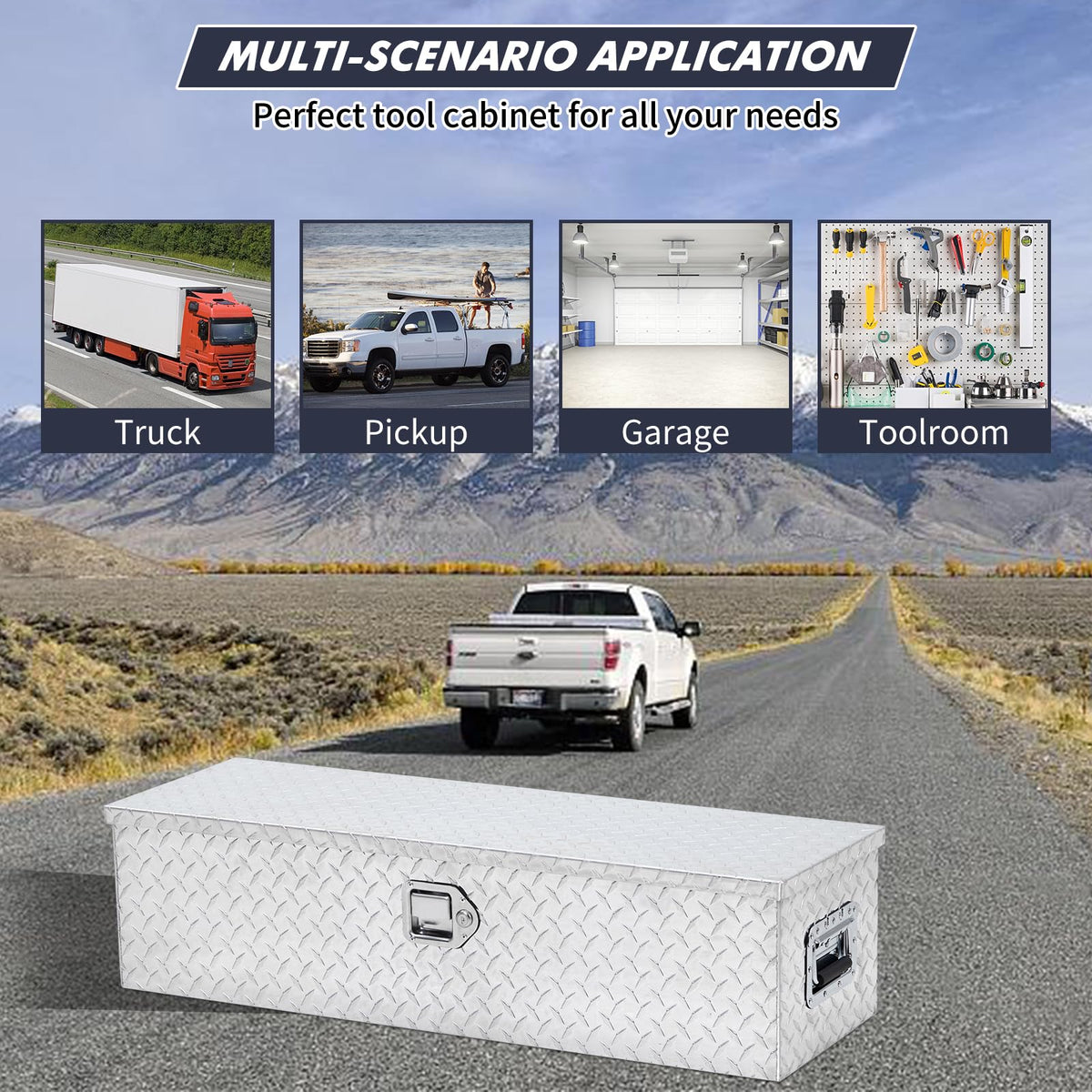 48 Inch Aluminum Diamond Plate Truck Bed Tool Box With Shelf - Silver