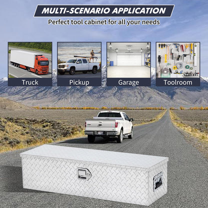 48 Inch Aluminum Diamond Plate Truck Bed Tool Box With Shelf - Silver