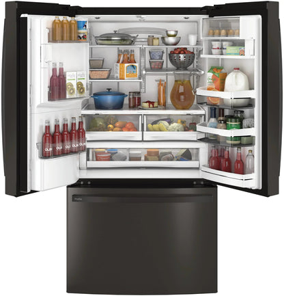 GE Appliances 36 Inch French Door Refrigerator, Black Stainless Steel - PFE28KBLTS