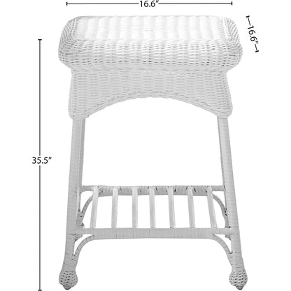 Jeco Resin Wicker Outdoor Patio Rocker Chair And End Table Set, 3-Piece, White