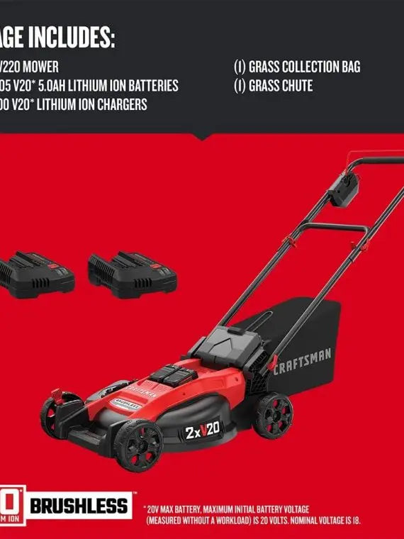 Craftsman V20 Cordless Lawn Mower And Leaf Blower Kit With Grass Bag, Battery And Charger