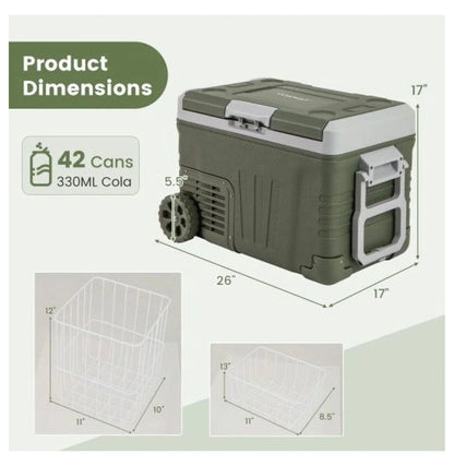 Portable 12V Car Refrigerator Electric Cooler, 35L/50L, Green