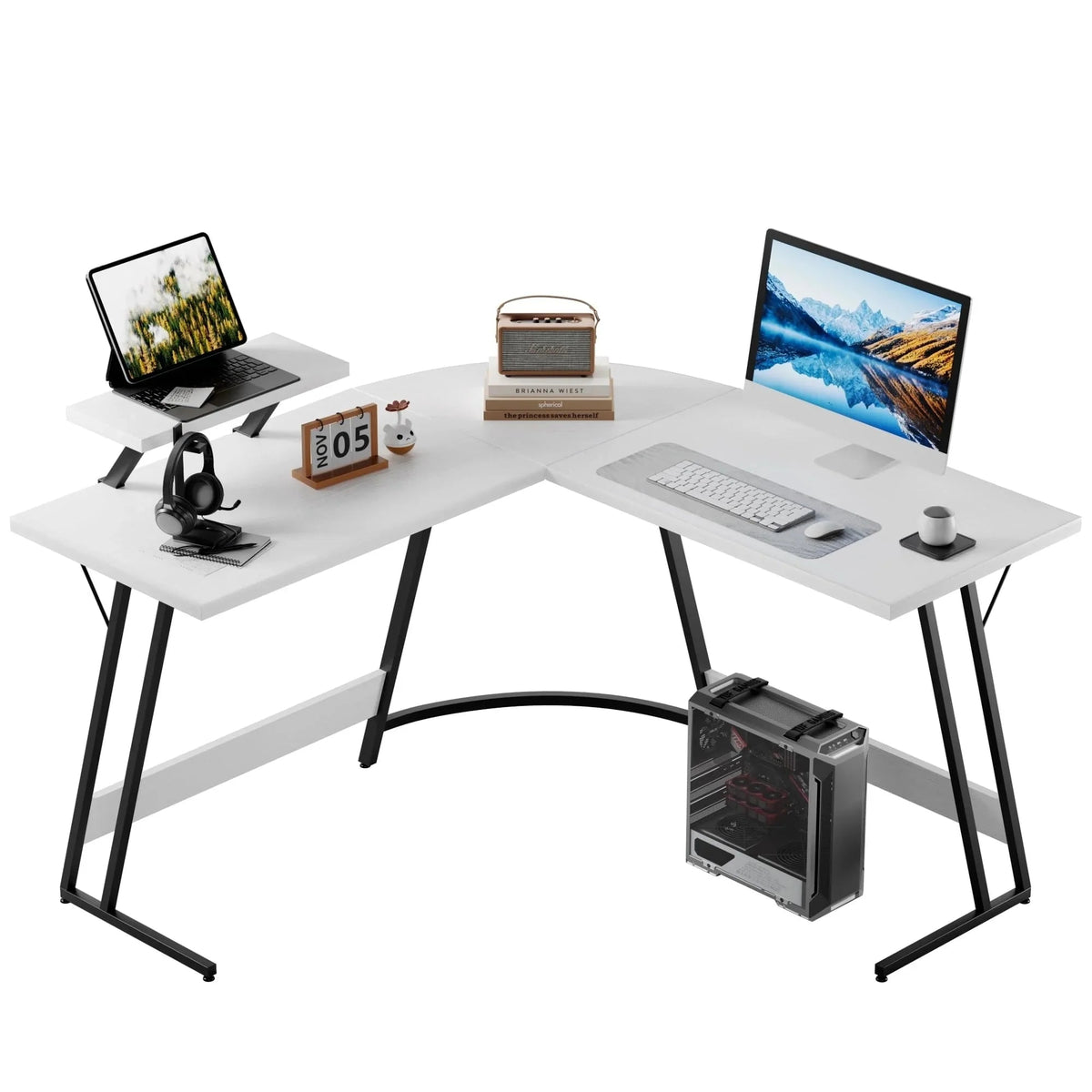 L-Shaped Gaming Computer Corner Desk With Monitor Stand - 220 lbs Capacity