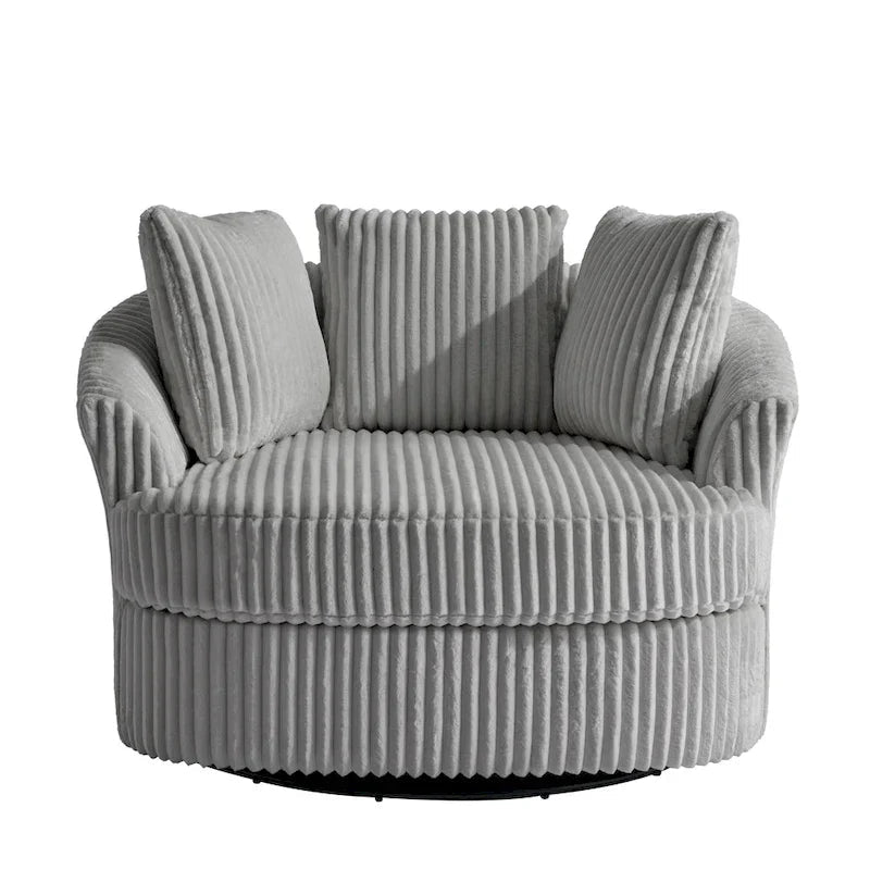 2-Piece Oversized 43 W Plush Corduroy Swivel Barrel Chairs With Pillows