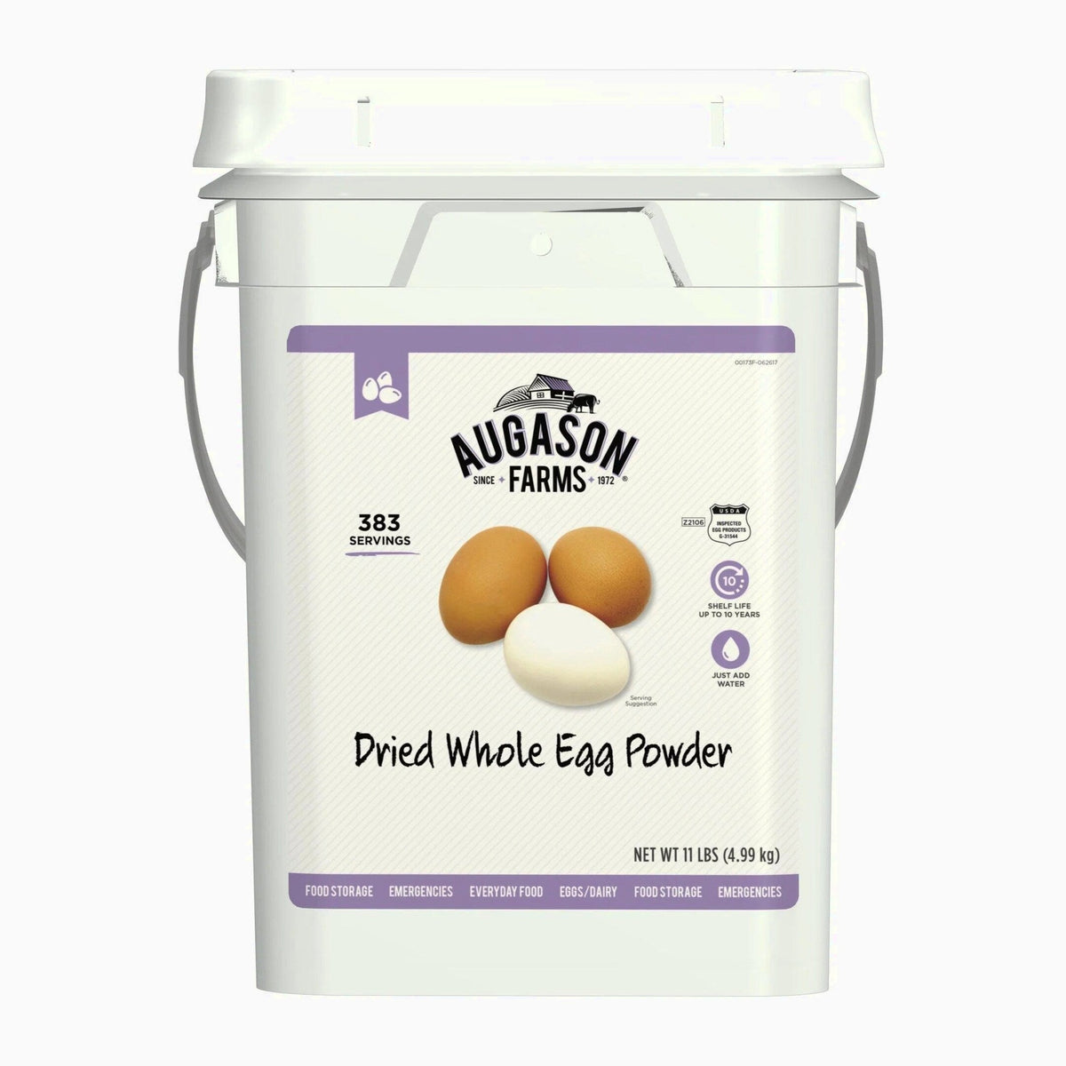 Augason Farms Dried Whole Egg Powder Emergency Food Supply 11 Pound 4-Gallon Pail 383 Servings