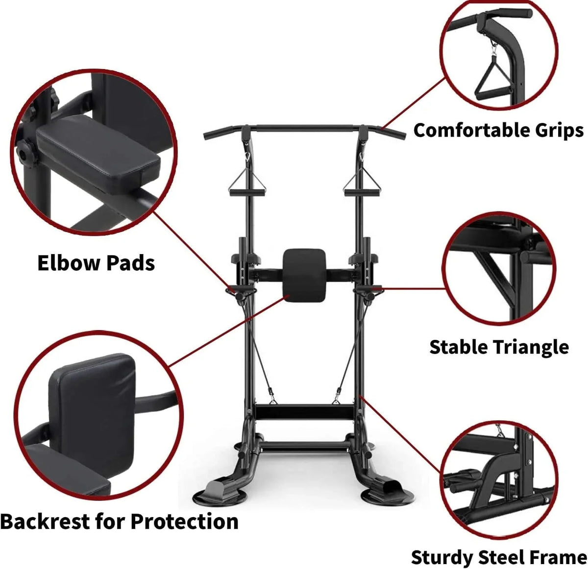 Tappio Power Tower Dip Bar Station Pull Up Bar Stand With Backrest, 400lb Capacity