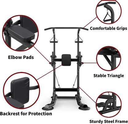 Tappio Power Tower Dip Bar Station Pull Up Bar Stand With Backrest, 400lb Capacity