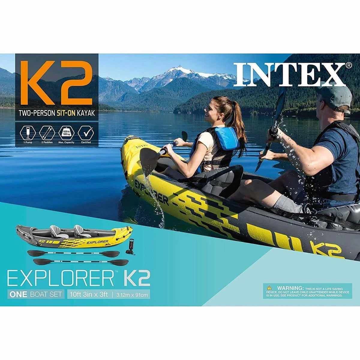 Intex Explorer K2 2-Person Inflatable Kayak With Oars And Pump And Challenger K1 1-Person Inflatable Kayak