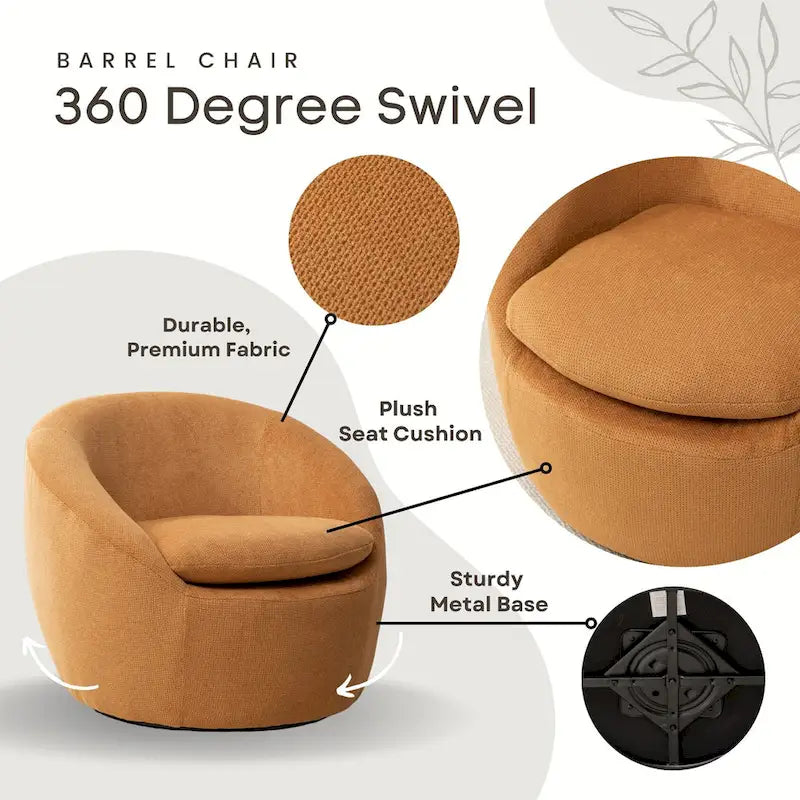 Boucle Swivel Barrel Accent Chair With 360 Degree Rotation