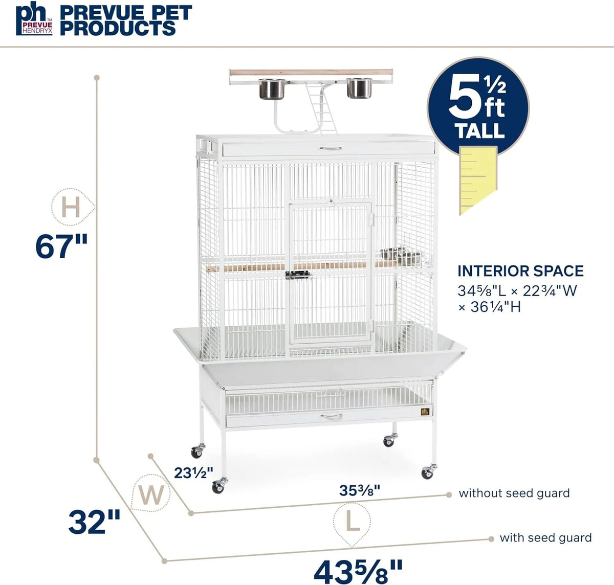 Prevue Pet Products Wrought Iron Select Bird Cage, Chalk White, 36-Inch x 24-Inch x 66-Inch - 3154C
