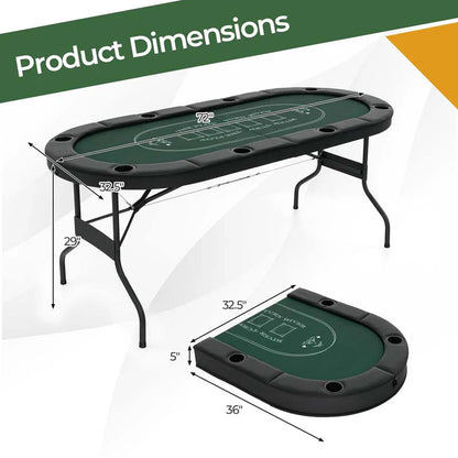 8-Player Foldable Poker Table, 72in With Cup Holders - Blue/Black/Green