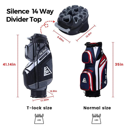 ASK ECHO Golf Cart Bag, 14-Compartment, Gray, Nylon - T-Lock