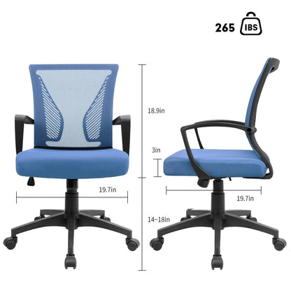 Ergonomic Mesh Mid-Back Office Chair With Adjustable Lumbar Support, 300 lbs Capacity