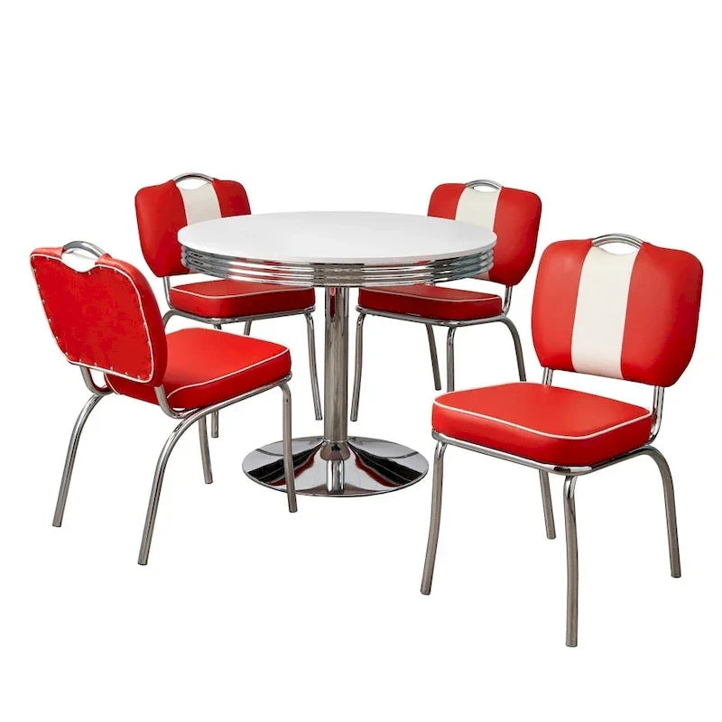 Simple Living 5-Piece Dining Set With Round Table And 4 Chairs - Raleigh Retro