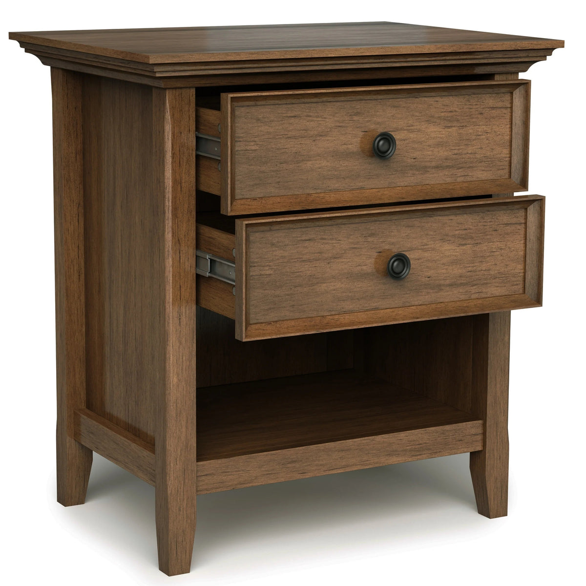 Solid Wood Nightstand With 2 Drawers And Open Shelf, 16 in D x 24 in W x 26 in H