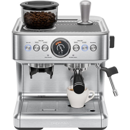 Chefman Crema Supreme Espresso Machine With Conical Burr Grinder And Steam Wand, Stainless Steel - RJ54-G-SS