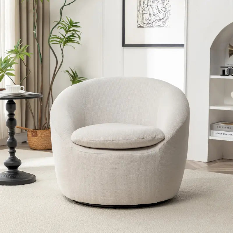 Boucle Swivel Barrel Accent Chair With 360 Degree Rotation
