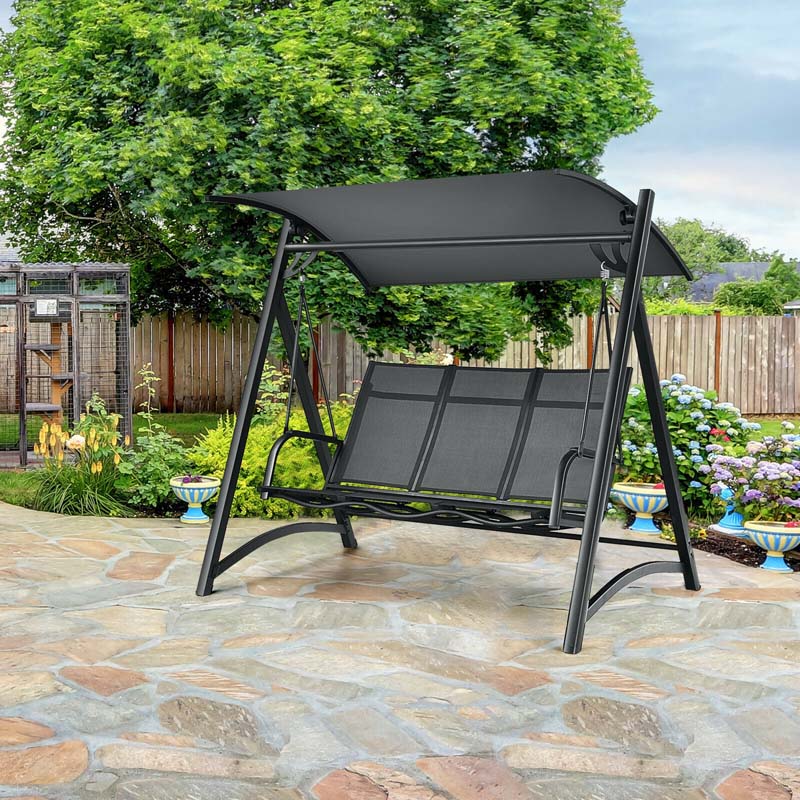 3-Person Aluminum Outdoor Patio Porch Swing Chair Bench Glider With Adjustable Canopy - Gray