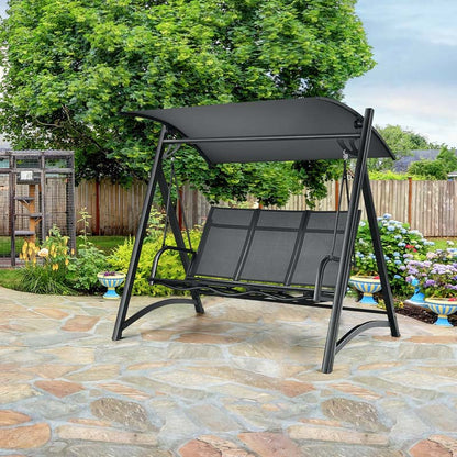 3-Person Aluminum Outdoor Patio Porch Swing Chair Bench Glider With Adjustable Canopy - Gray