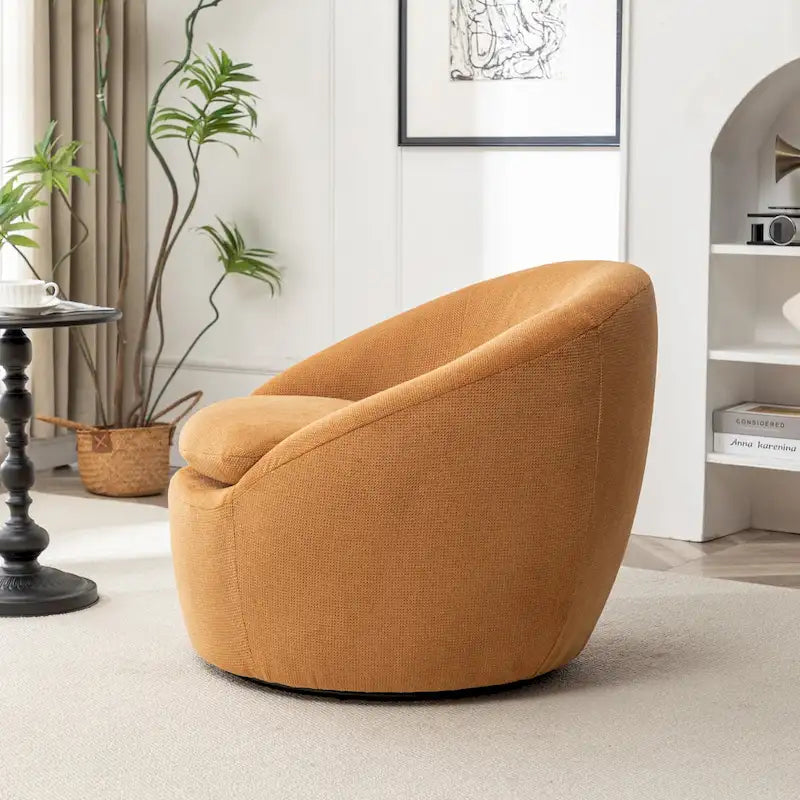 Boucle Swivel Barrel Accent Chair With 360 Degree Rotation