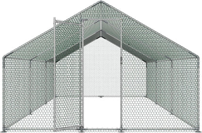 VEVOR Walk-In Metal Chicken Coop With Cover, 19.7 x 9.8 x 6.5 ft, Spire Roof And Security Lock