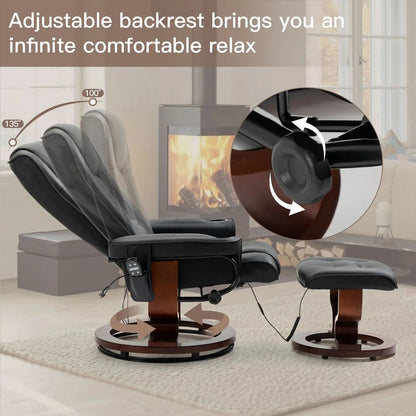 AVAWING Faux Leather Swivel Massage Recliner Chair With Ottoman - Black