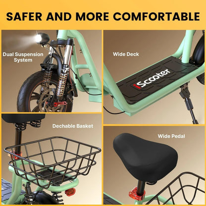 iScooter Electric Scooter With Seat, 500W, 21 Miles, 15.6 mph - i12