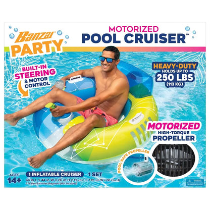 Banzai Motorized Pool Cruiser Multicolor PVC Float, Ages 14+